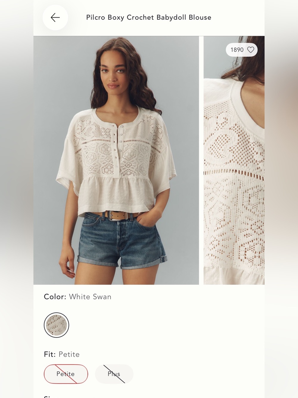 NWT pilcro Anthropologie boxy crochet babydoll blouse white small - Picture 7 of 7